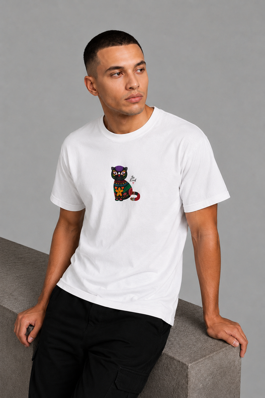 Cool Bee Cat Art Tee White for Men - White Oversized Graphic Tee Streetwear India