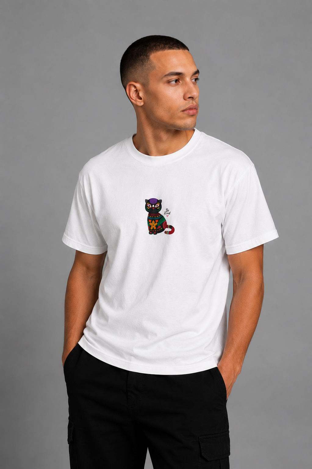 Cool Bee Cat Art Tee White for Men - White Oversized Graphic Tee Streetwear India - Back View