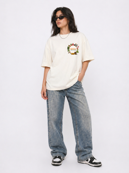 Cool Bee Hiking adventure Tee White for Women - White Oversized Graphic Tee Streetwear India - Detail View