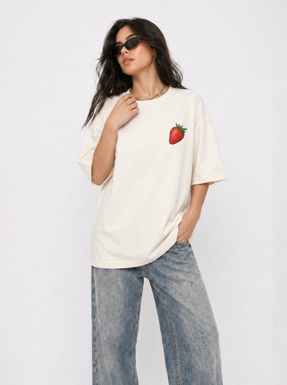 Cool Bee Berry Tee White for Women - White Oversized Graphic Tee Streetwear India - Lifestyle View