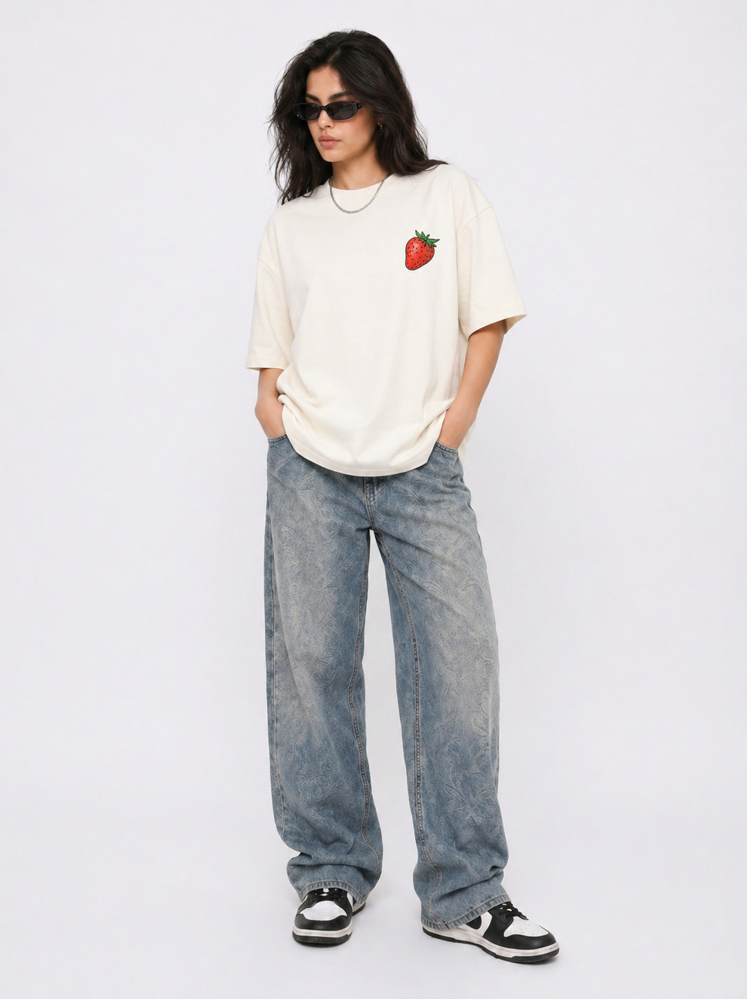 Cool Bee Berry Tee White for Women - White Oversized Graphic Tee Streetwear India - Detail View
