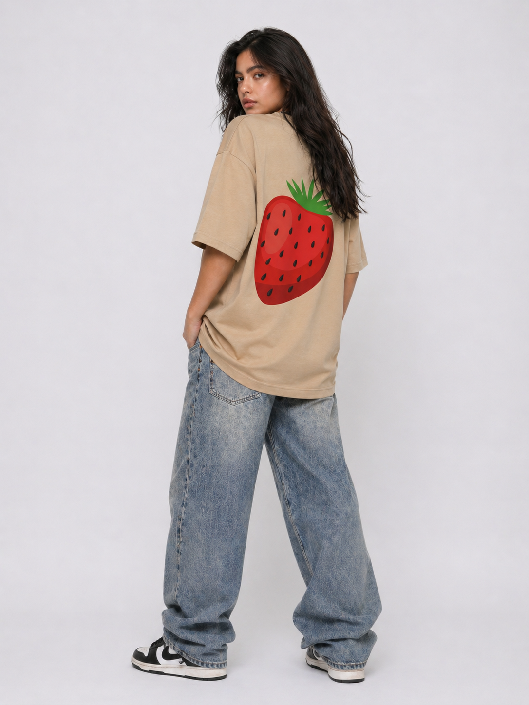 Cool Bee Berry Tee Beige for Women - Beige Oversized Graphic Tee Streetwear India - Detail View