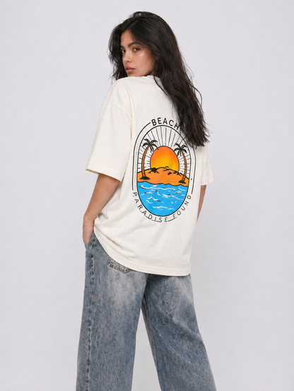 Cool Bee Paradise Tee White for Women - White Oversized Graphic Tee Streetwear India - Lifestyle View