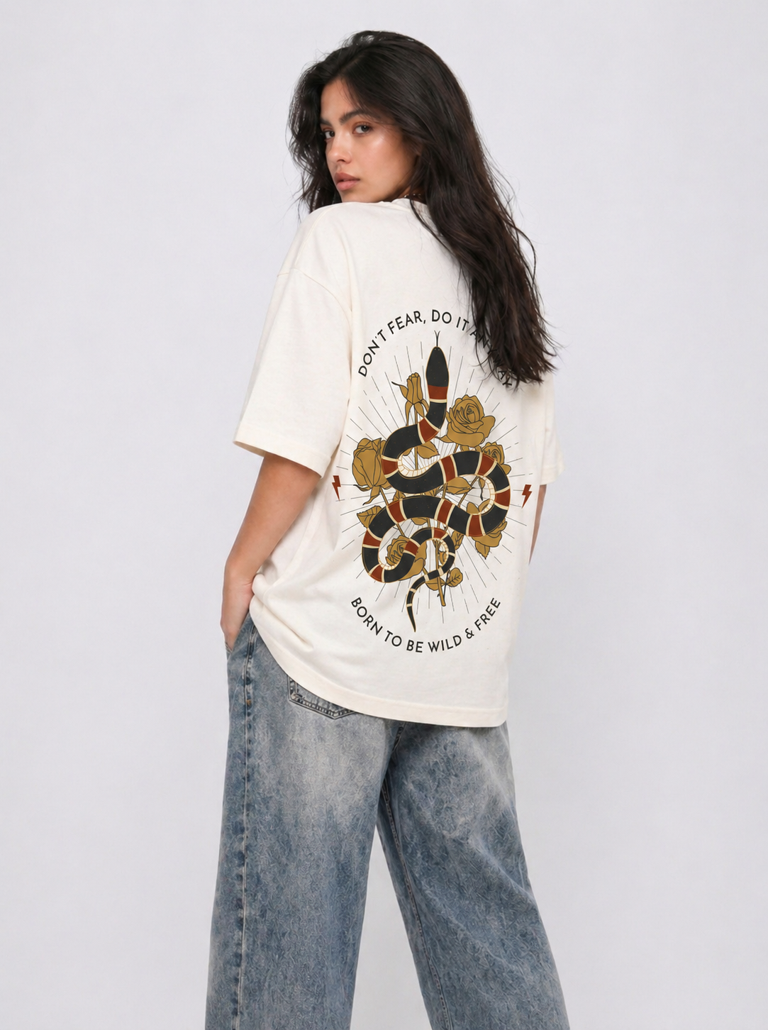Cool Bee Rose Coil Tee White for Women - White Oversized Graphic Tee Streetwear India