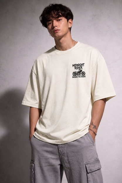 Cool Bee Midnight Rider Tee white for Men - white Oversized Graphic Tee Streetwear India - Lifestyle View