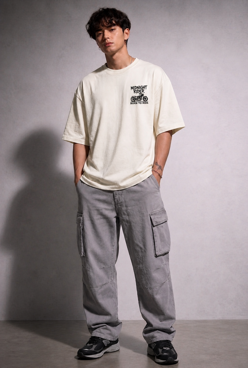 Cool Bee Midnight Rider Tee white for Men - white Oversized Graphic Tee Streetwear India - Detail View