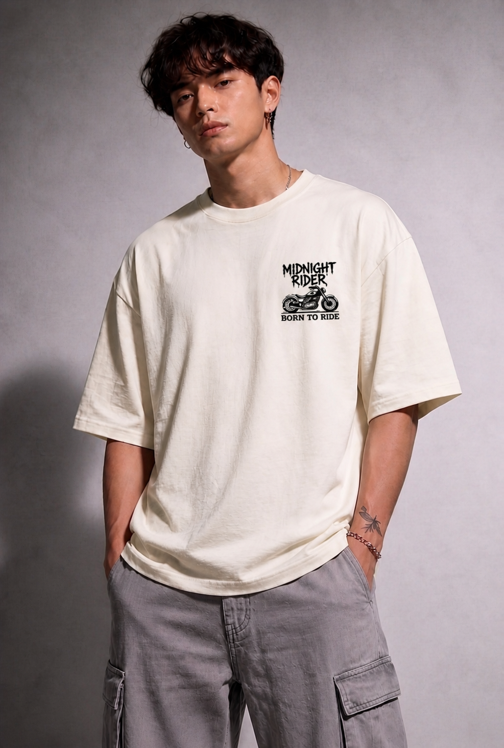 Cool Bee Midnight Rider Tee white for Men - white Oversized Graphic Tee Streetwear India - Back View