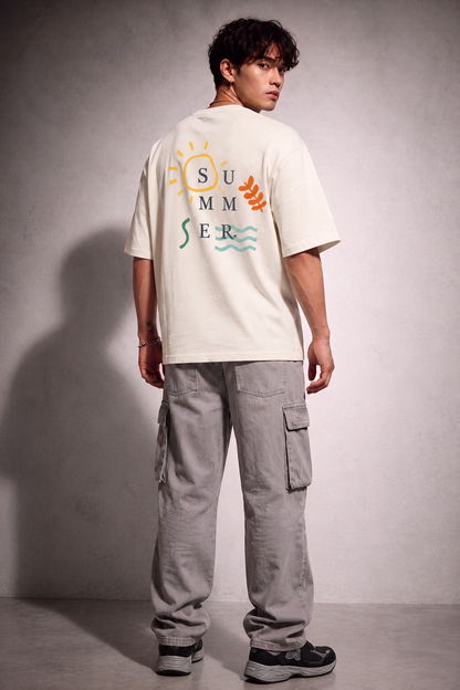 Cool Bee Summer Vibe Tee white for Men - white Oversized Graphic Tee Streetwear India - Detail View