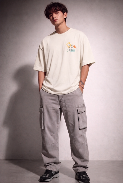 Cool Bee Summer Vibe Tee white for Men - white Oversized Graphic Tee Streetwear India - Lifestyle View