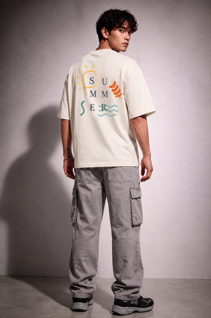 Cool Bee Summer Vibe Tee white for Men - white Oversized Graphic Tee Streetwear India - Lifestyle View