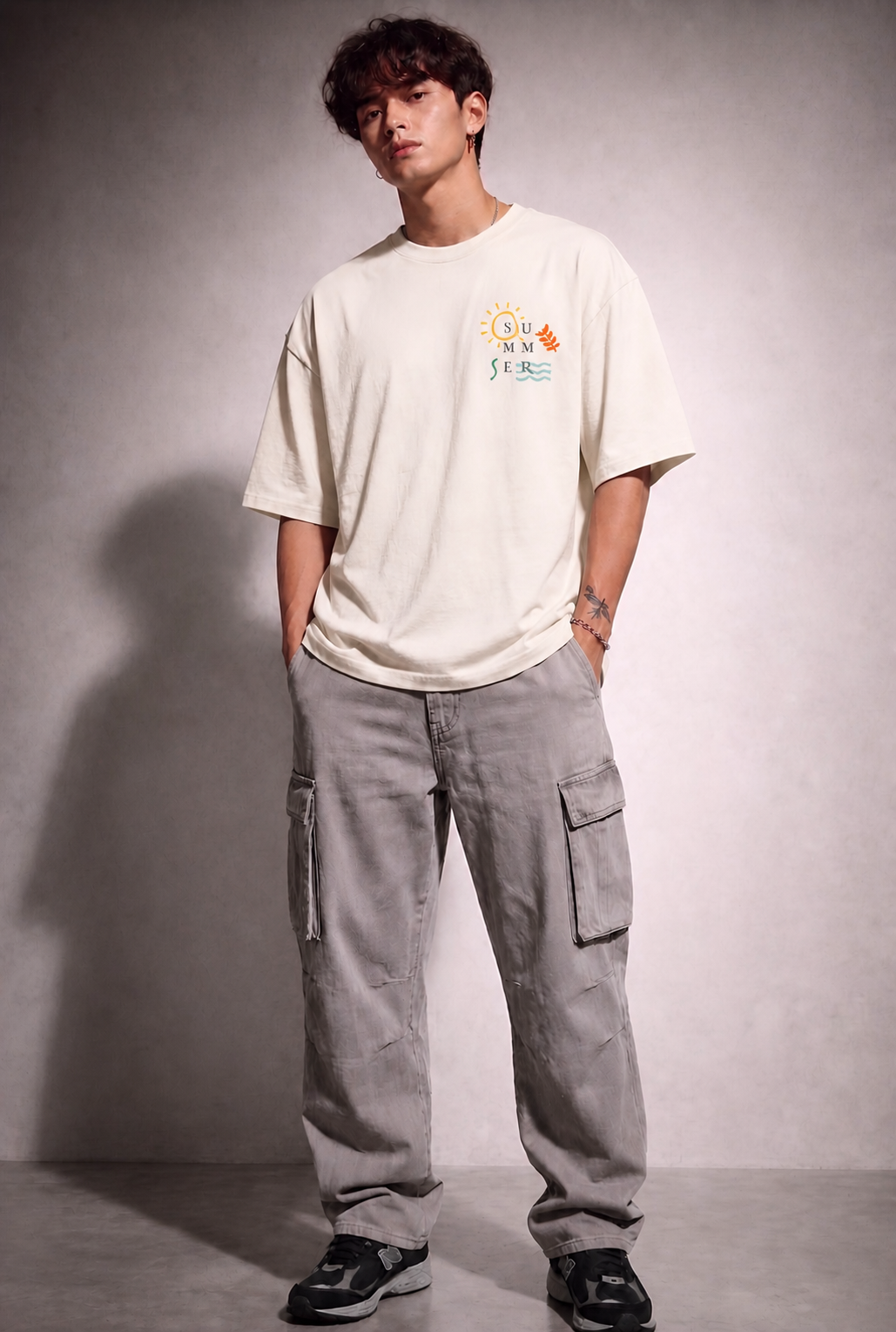 Cool Bee Summer Vibe Tee white for Men - white Oversized Graphic Tee Streetwear India - Back View