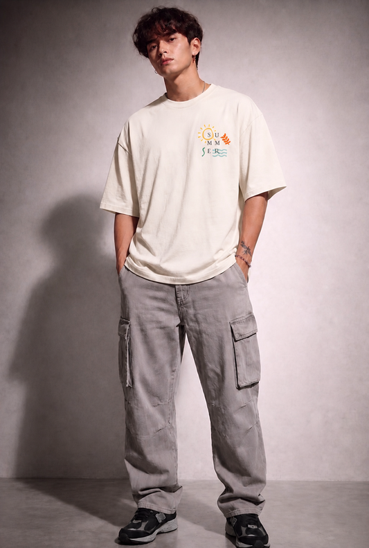 Cool Bee Summer Vibe Tee white for Men - white Oversized Graphic Tee Streetwear India - Back View