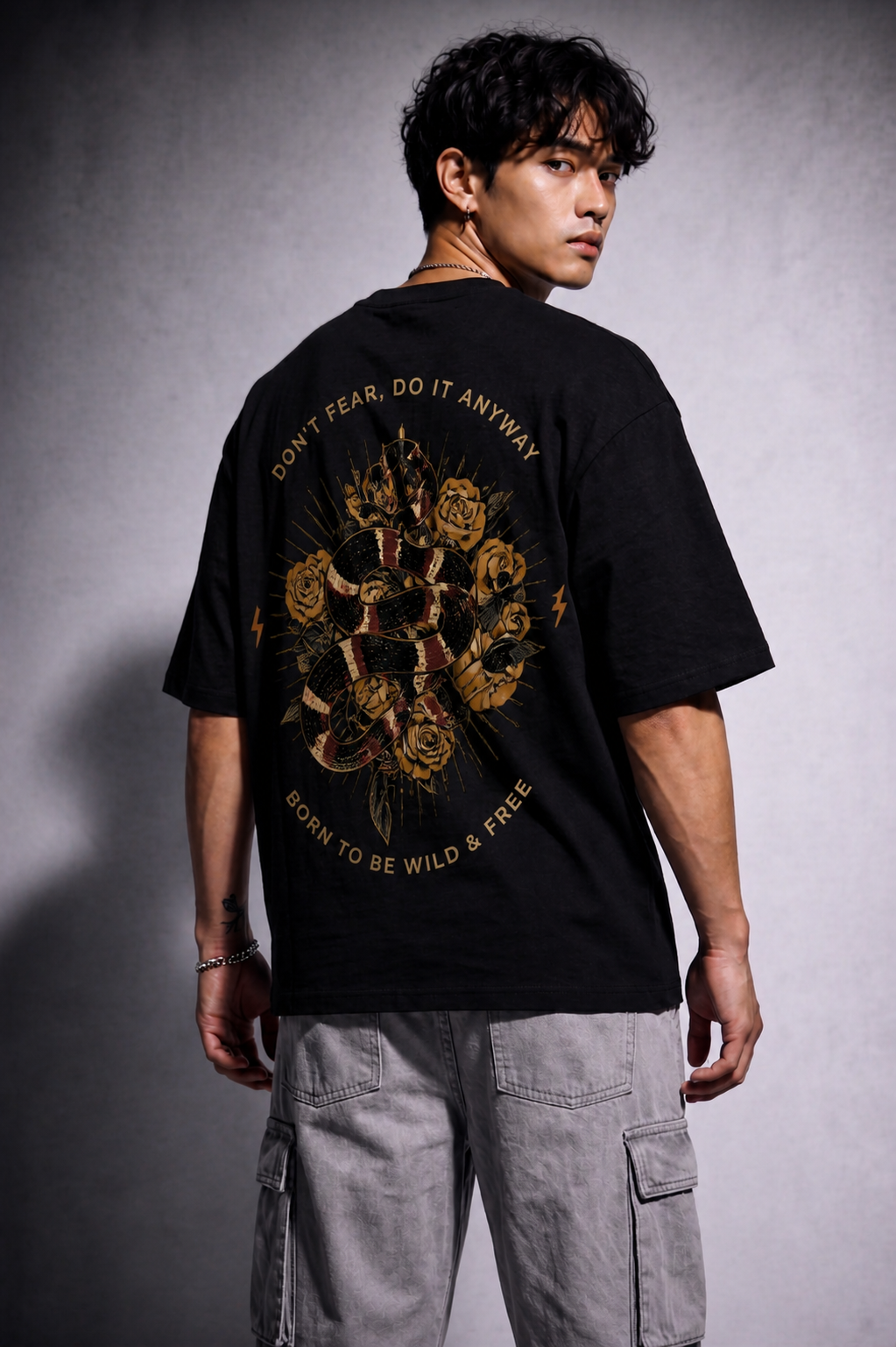 Cool Bee Born To Be Wild Tee Black for Men - Black Oversized Graphic Tee Streetwear India - Back View