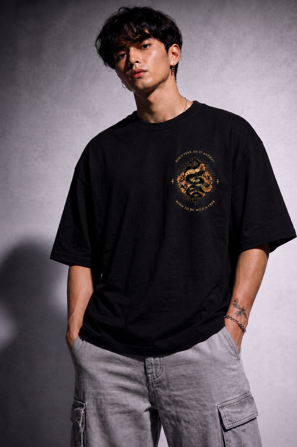Cool Bee Born To Be Wild Tee Black for Men - Black Oversized Graphic Tee Streetwear India - Lifestyle View