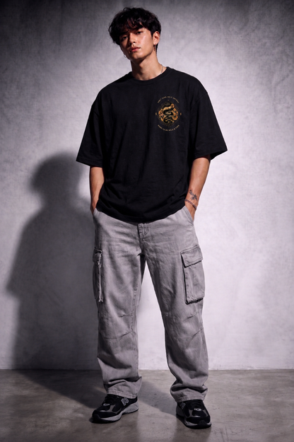 Cool Bee Born To Be Wild Tee Black for Men - Black Oversized Graphic Tee Streetwear India - Detail View