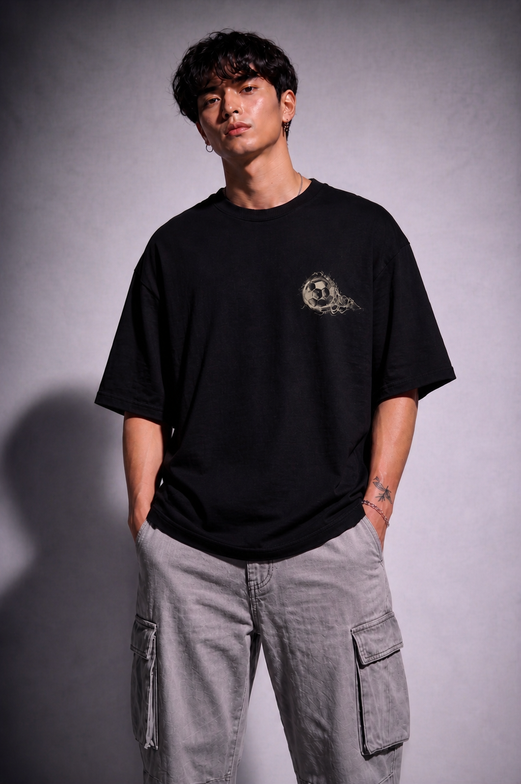 Cool Bee Football Tee Black for Men - Black Oversized Graphic Tee Streetwear India - Detail View