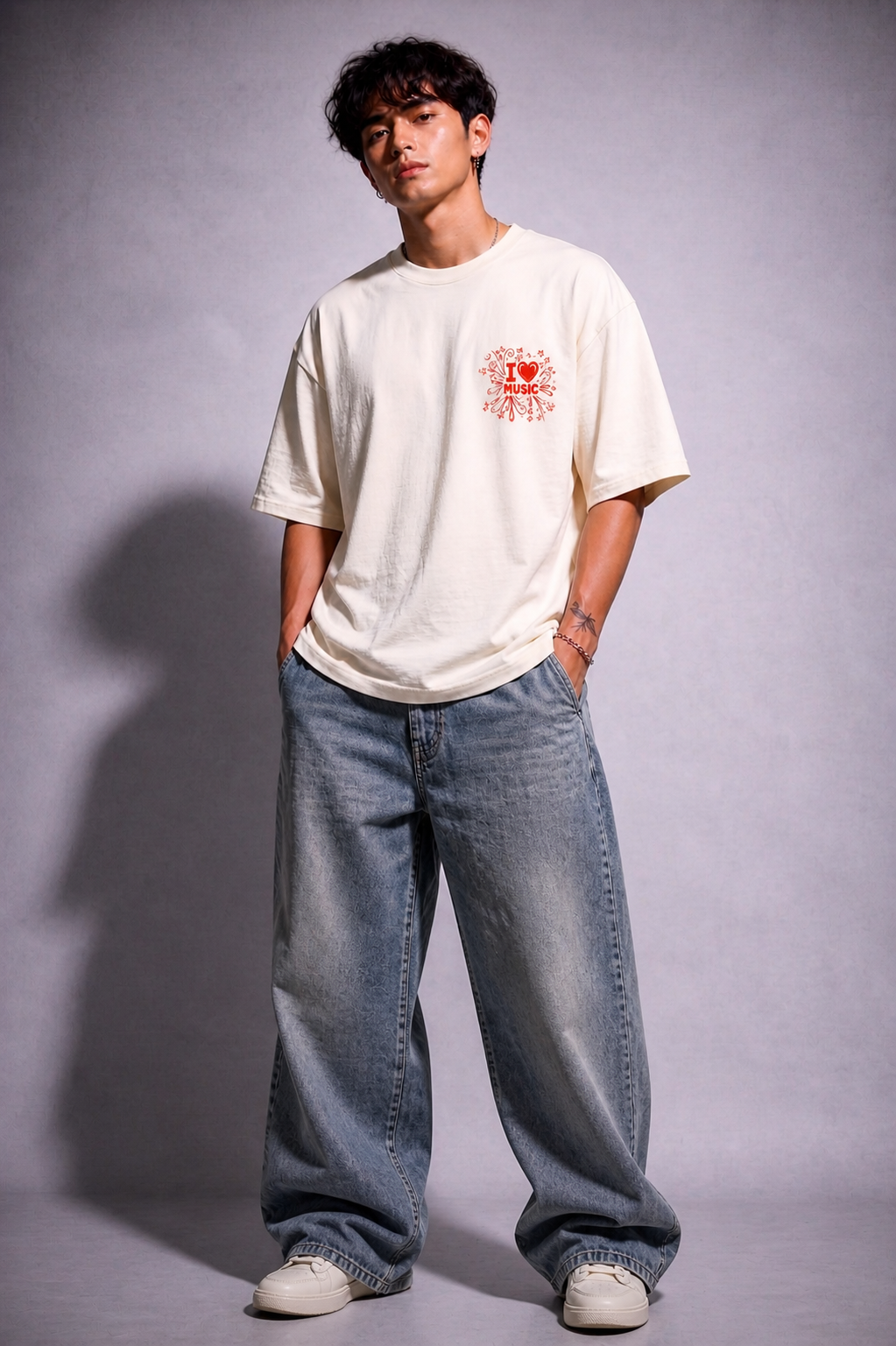 Cool Bee Music Tee White for Men - White Oversized Graphic Tee Streetwear India - Lifestyle View