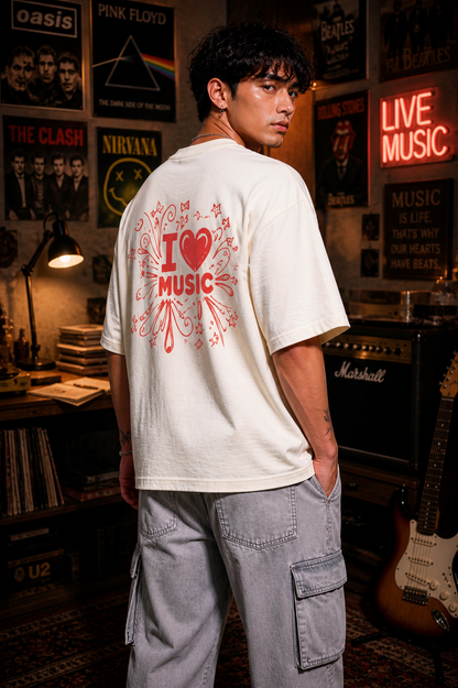Cool Bee Music Tee White for Men - White Oversized Graphic Tee Streetwear India - Back View