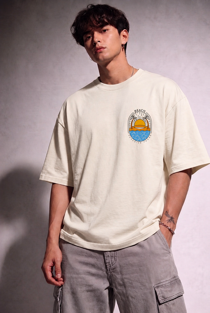 Cool Bee Paradise Tee White for Men - White Oversized Graphic Tee Streetwear India - Detail View