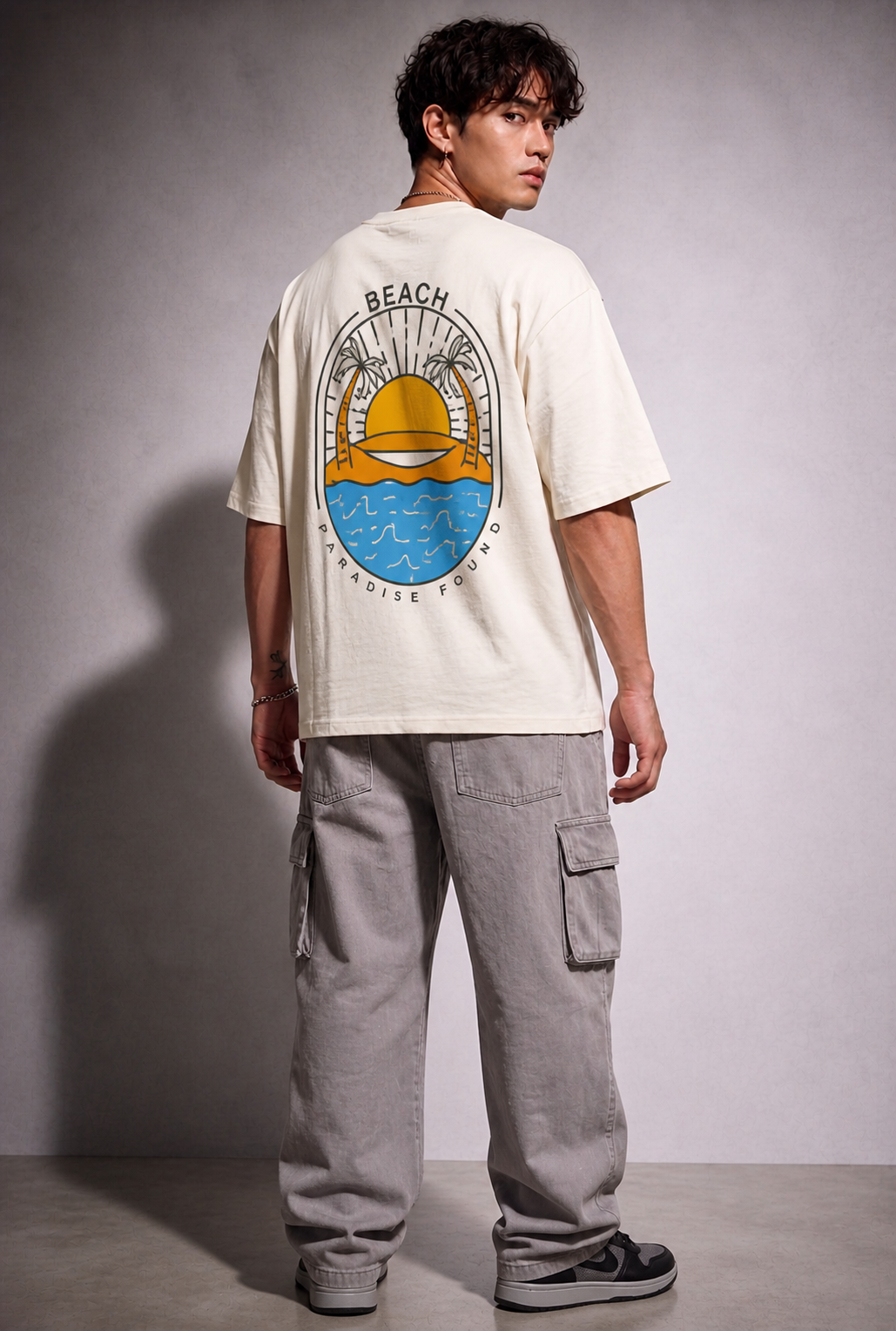 Cool Bee Paradise Tee White for Men - White Oversized Graphic Tee Streetwear India - Lifestyle View