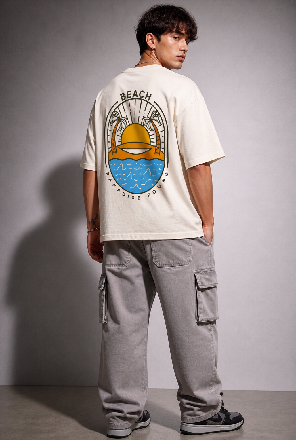 Cool Bee Paradise Tee White for Men - White Oversized Graphic Tee Streetwear India - Lifestyle View