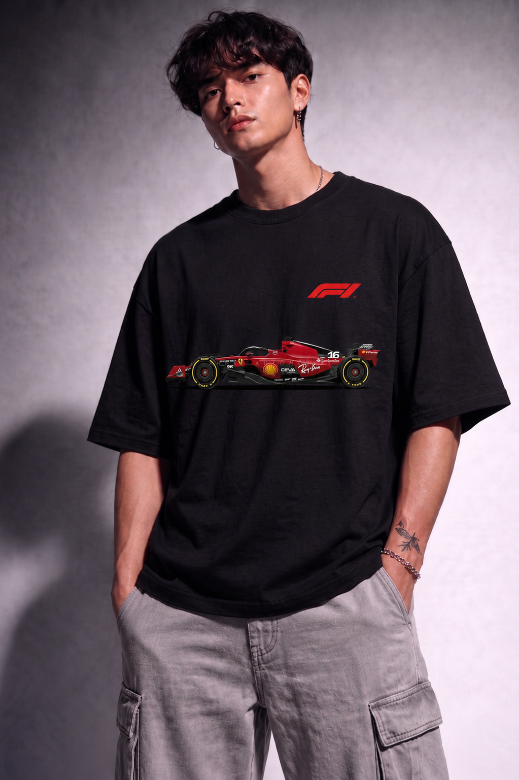 Cool Bee Formula one Tee Black for Men - Black Oversized Graphic Tee Streetwear India - Lifestyle View