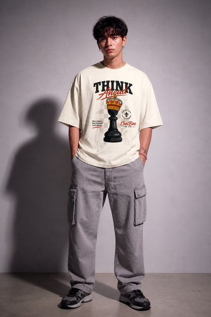Cool Bee Checkmate Tee White for Men - White Oversized Graphic Tee Streetwear India - Detail View
