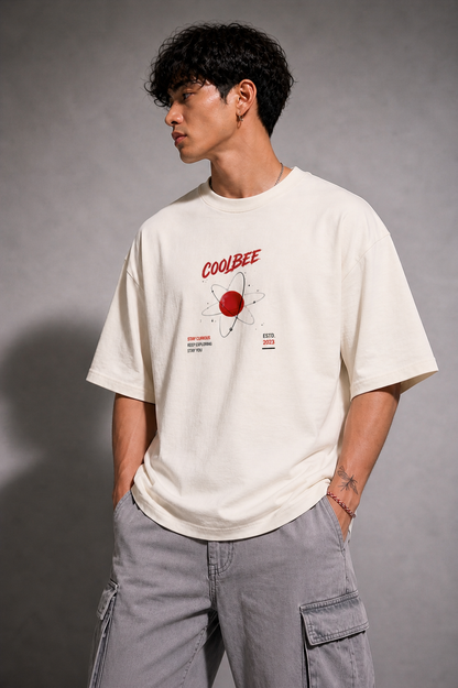 Cool Bee Atom Orbit Tee white for Men - white Oversized Graphic Tee Streetwear India - Detail View