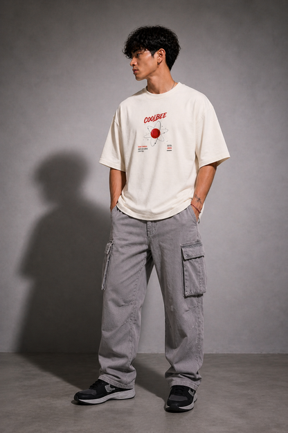 Cool Bee Atom Orbit Tee white for Men - white Oversized Graphic Tee Streetwear India - Back View