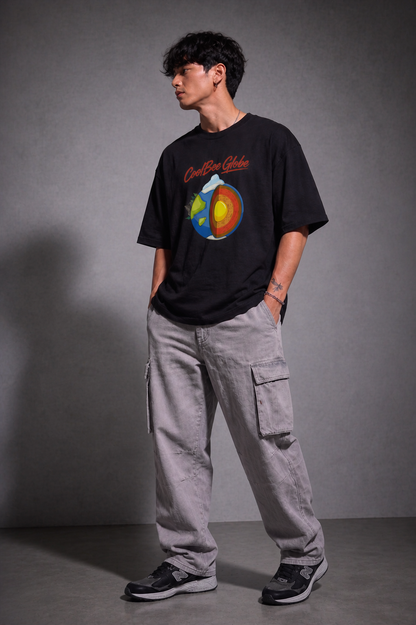 Cool Bee CB Globe Tee Black for Men - Black Oversized Graphic Tee Streetwear India - Back View
