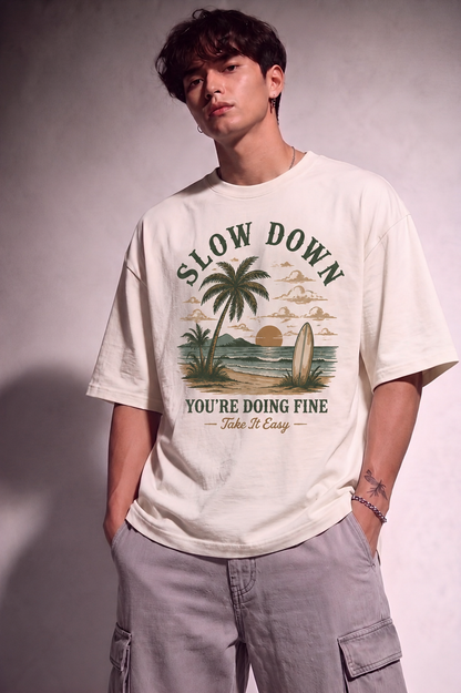 Cool Bee Slow Down Tee White for Men - White Oversized Graphic Tee Streetwear India