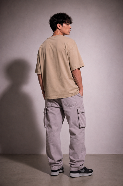 Cool Bee Slow Down Tee Beige for Men - Beige Oversized Graphic Tee Streetwear India - Detail View