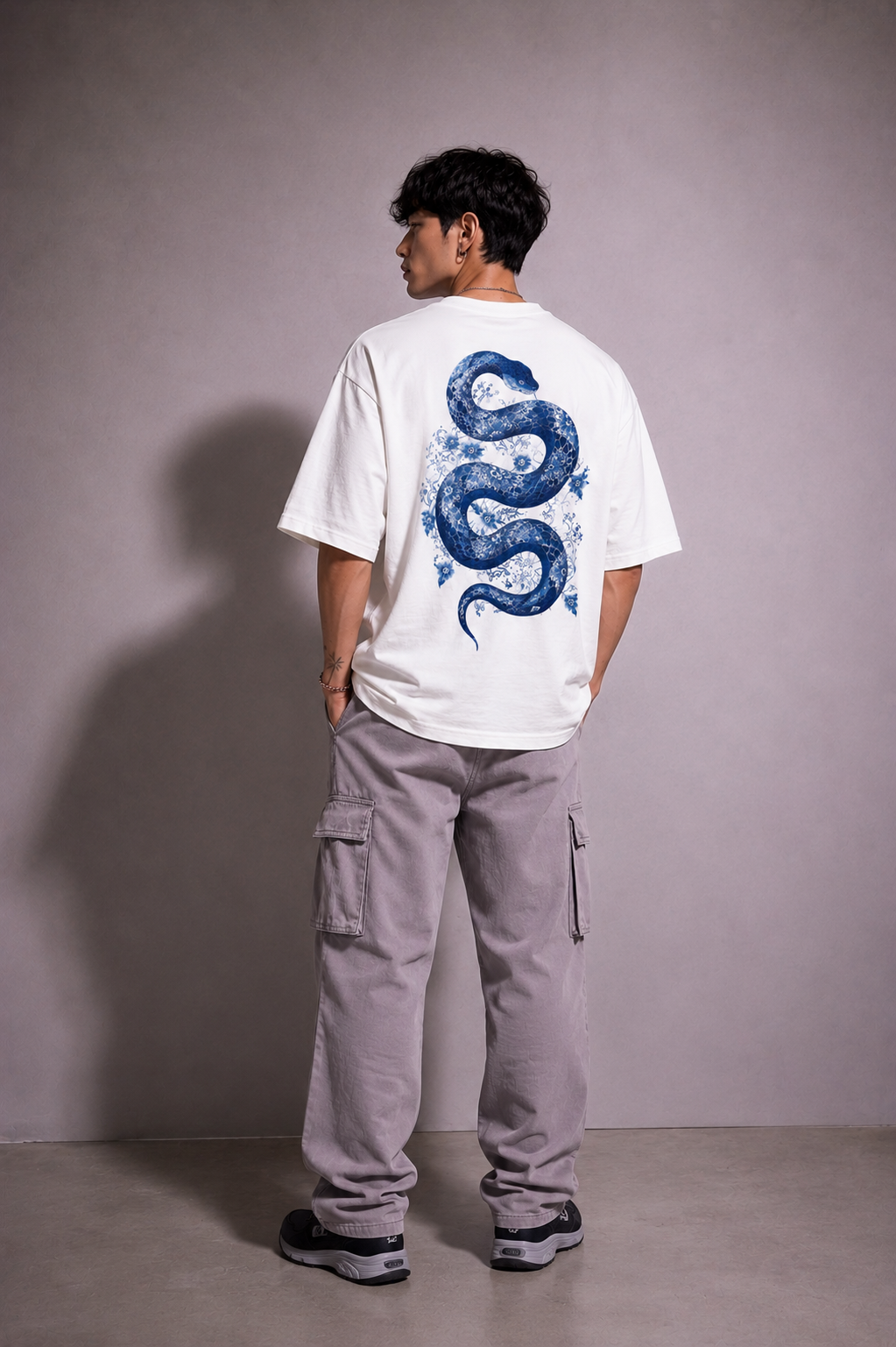 Cool Bee Indigo Viper Tee White for Men - White Oversized Graphic Tee Streetwear India - Back View