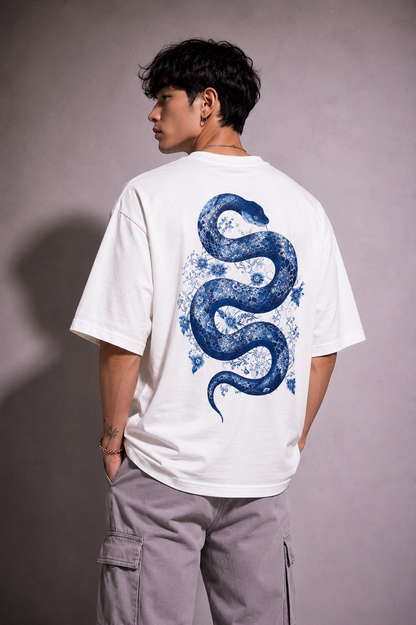 Cool Bee Indigo Viper Tee White for Men - White Oversized Graphic Tee Streetwear India