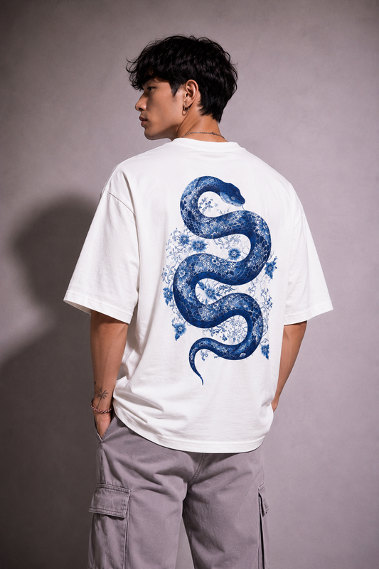 Cool Bee Indigo Viper Tee White for Men - White Oversized Graphic Tee Streetwear India