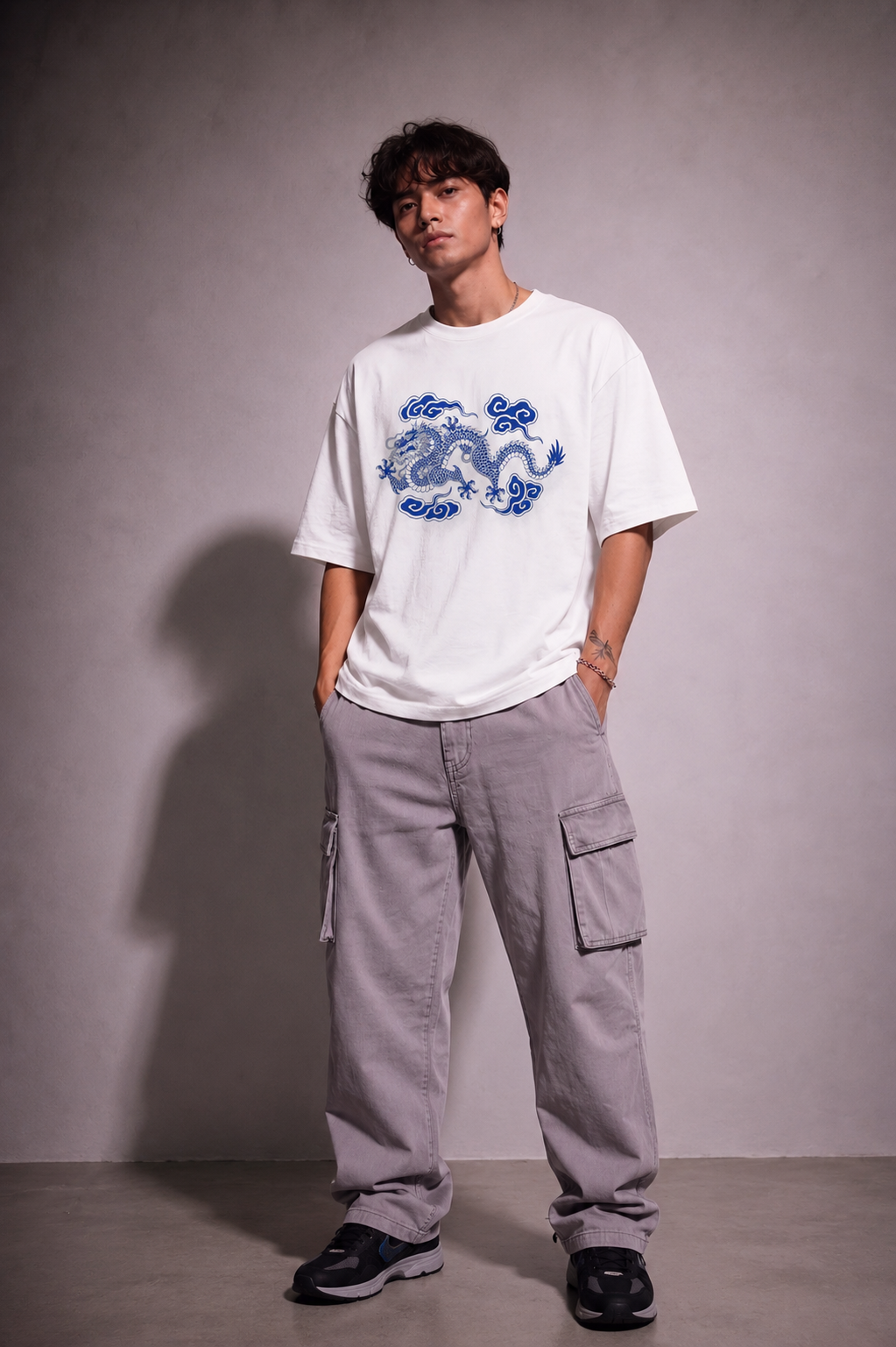 Cool Bee Cerulean Drake Tee White for Men - White Oversized Graphic Tee Streetwear India - Back View