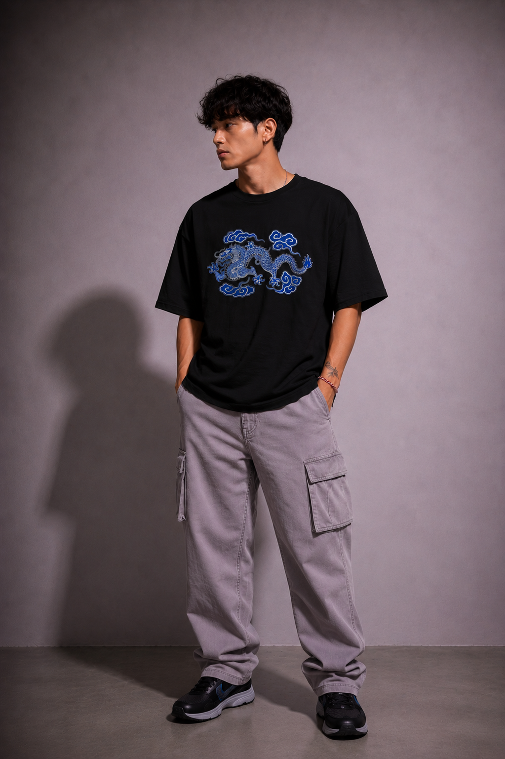 Cool Bee Cerulean Drake Tee Black for Men - Black Oversized Graphic Tee Streetwear India - Lifestyle View