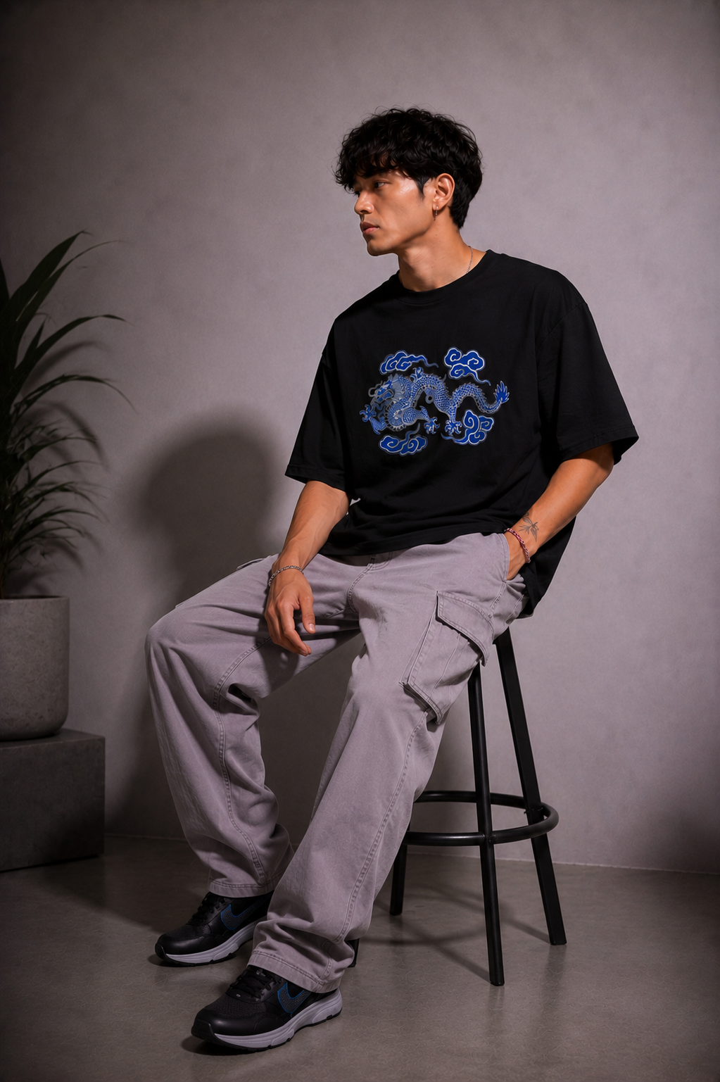 Cool Bee Cerulean Drake Tee Black for Men - Black Oversized Graphic Tee Streetwear India - Lifestyle View