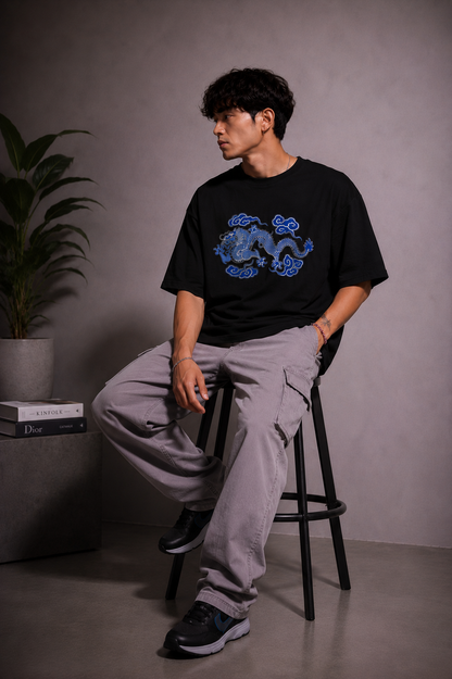 Cool Bee Cerulean Drake Tee Black for Men - Black Oversized Graphic Tee Streetwear India - Back View