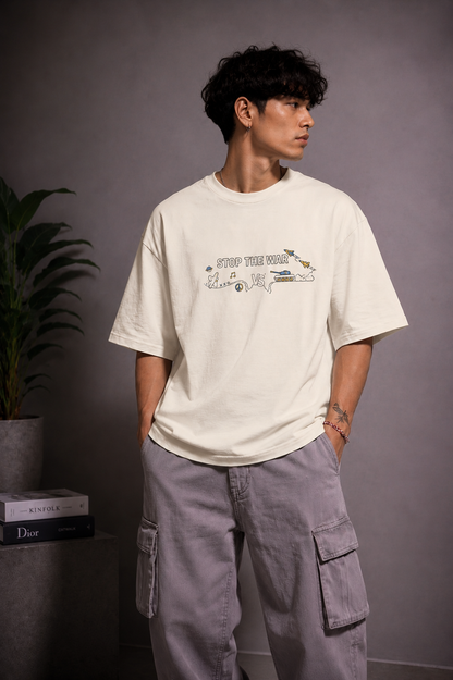 Cool Bee Stop The War Tee White for Men - White Oversized Graphic Tee Streetwear India - Back View