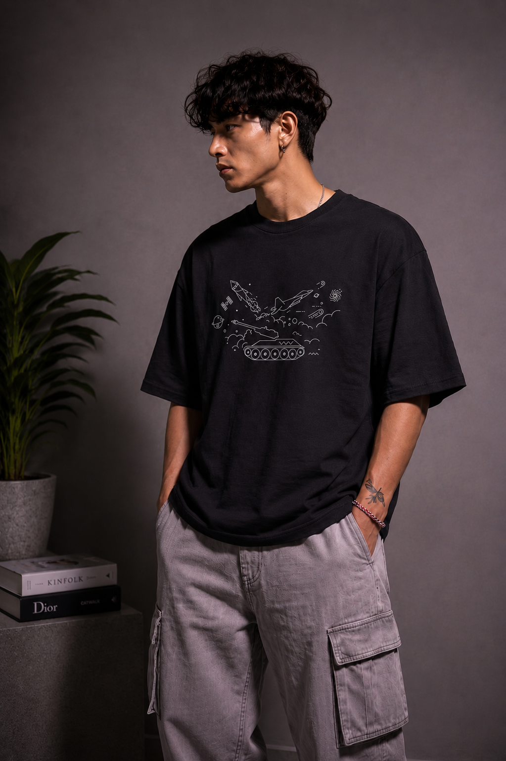 Cool Bee Stop The War Tee Black for Men - Black Oversized Graphic Tee Streetwear India - Lifestyle View