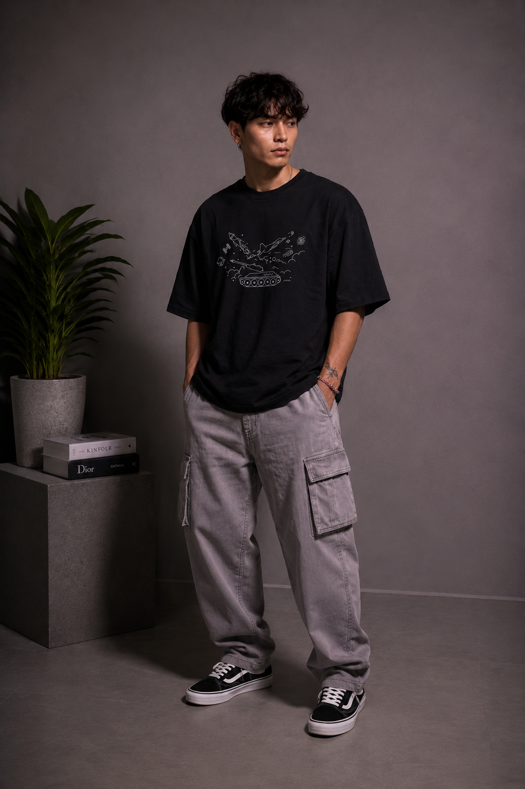Cool Bee Stop The War Tee Black for Men - Black Oversized Graphic Tee Streetwear India - Detail View