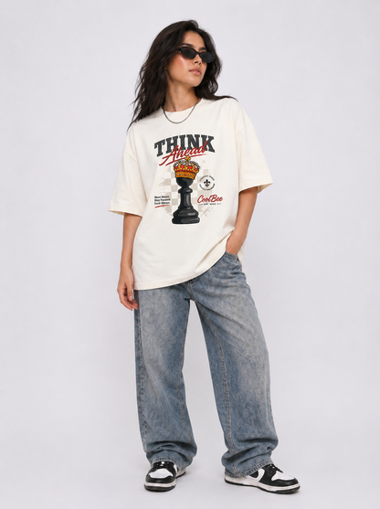 Cool Bee Checkmate Tee White for Women - White Oversized Graphic Tee Streetwear India - Back View