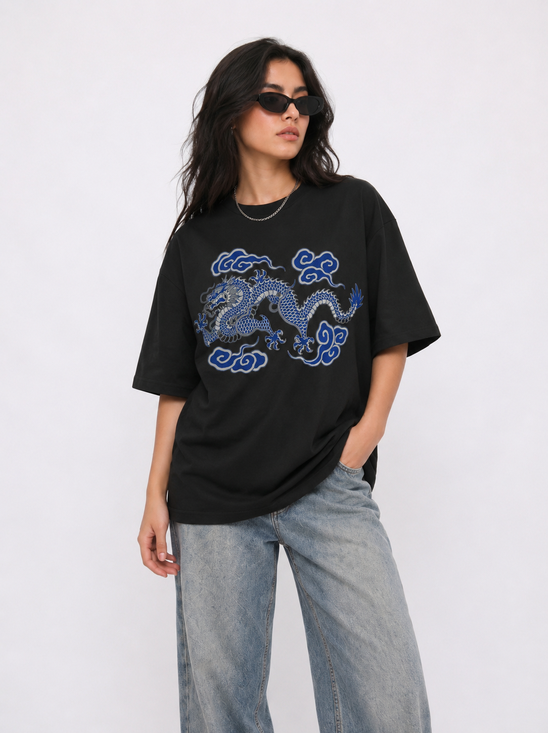 Cool Bee Cerulean Drake Tee Black for Women - Black Oversized Graphic Tee Streetwear India - Back View