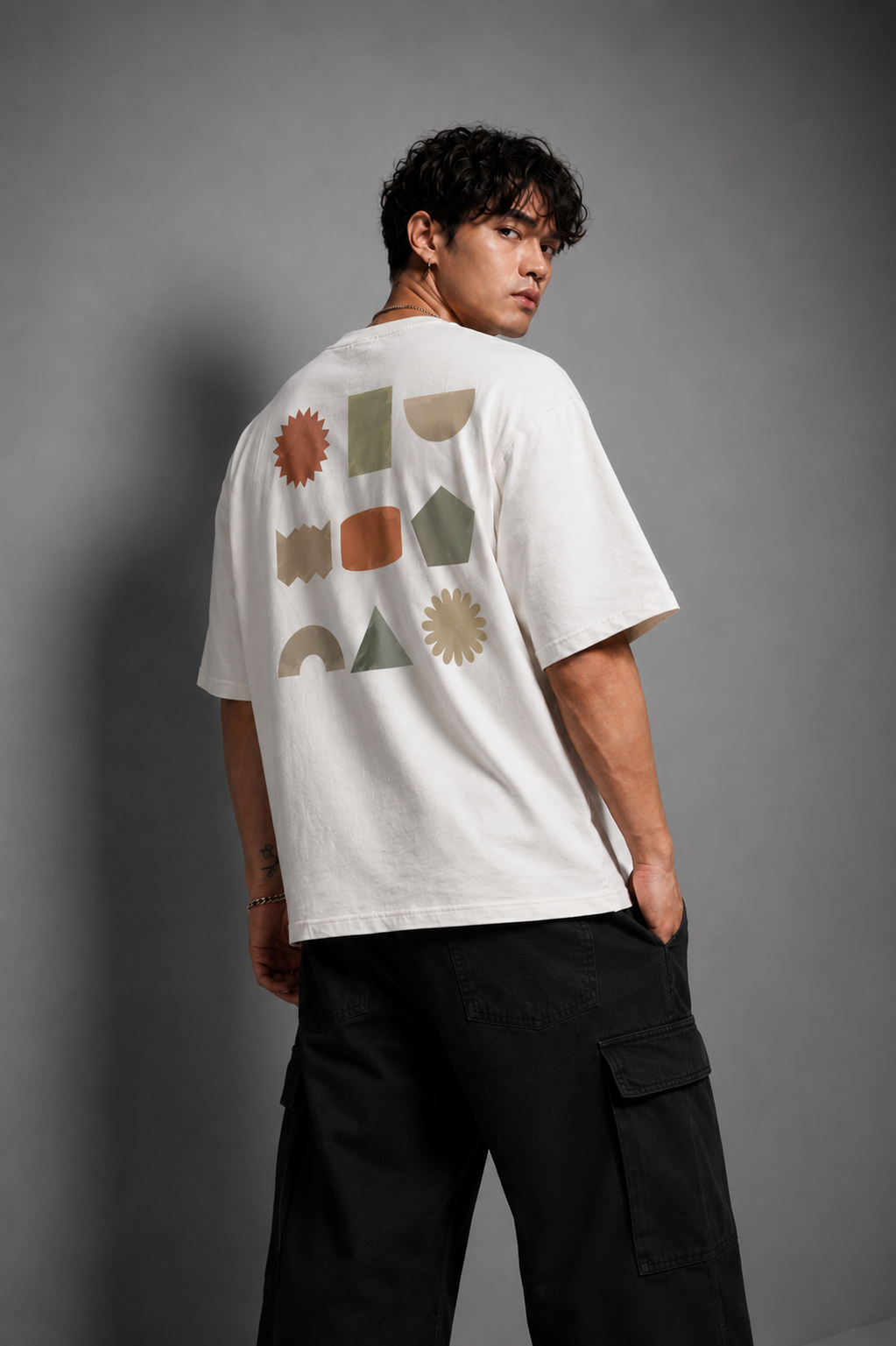 Cool Bee Shape Study Tee White for Men - White Oversized Graphic Tee Streetwear India