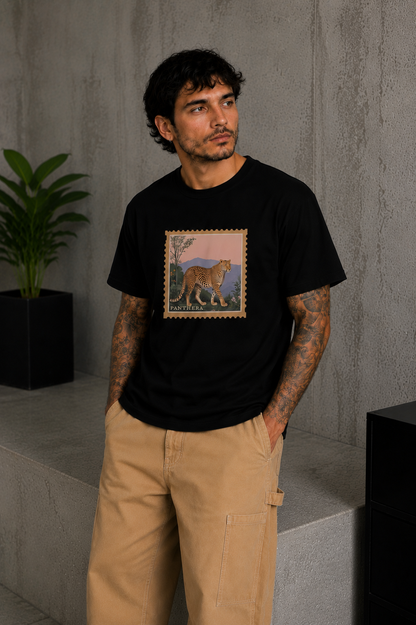 Cool Bee Leopard Post Tee Black for Men - Black Oversized Graphic Tee Streetwear India