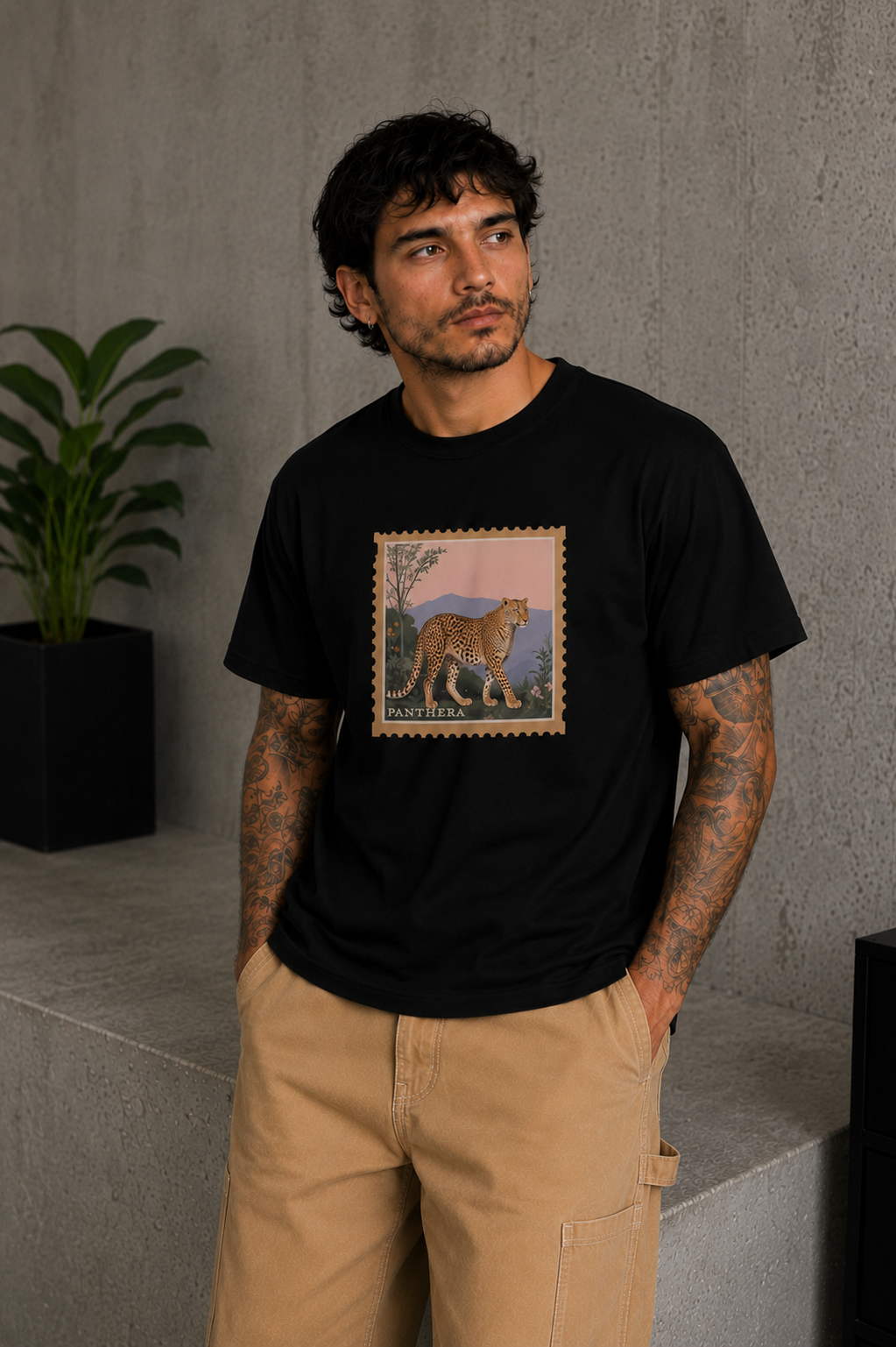 Leopard Post Tee Black