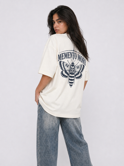 Cool Bee Memento Mori Tee White for Women - White Oversized Graphic Tee Streetwear India
