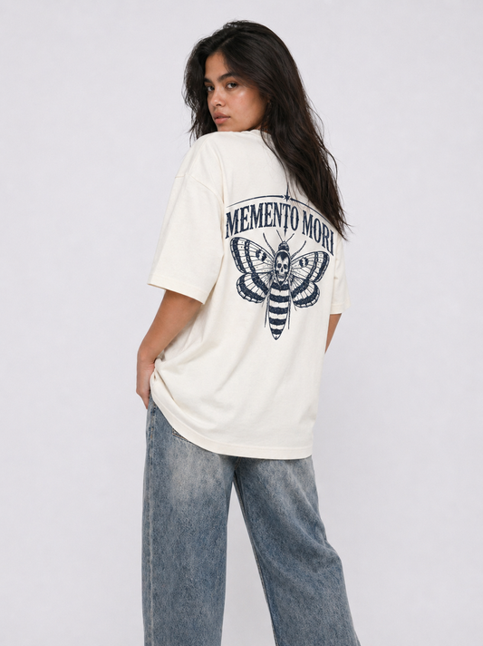 Cool Bee Memento Mori Tee White for Women - White Oversized Graphic Tee Streetwear India