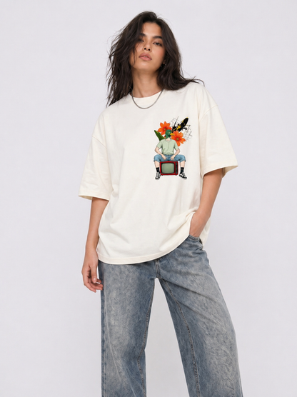 Cool Bee Retro Bud Tee White for Women - White Oversized Graphic Tee Streetwear India